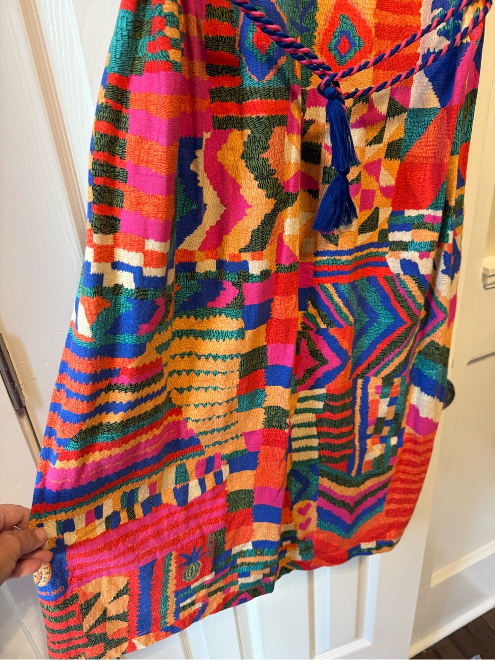 Farm Rio Patchwork Geometric Pattern Dress Size XL with Belt - Picture 3 of 6